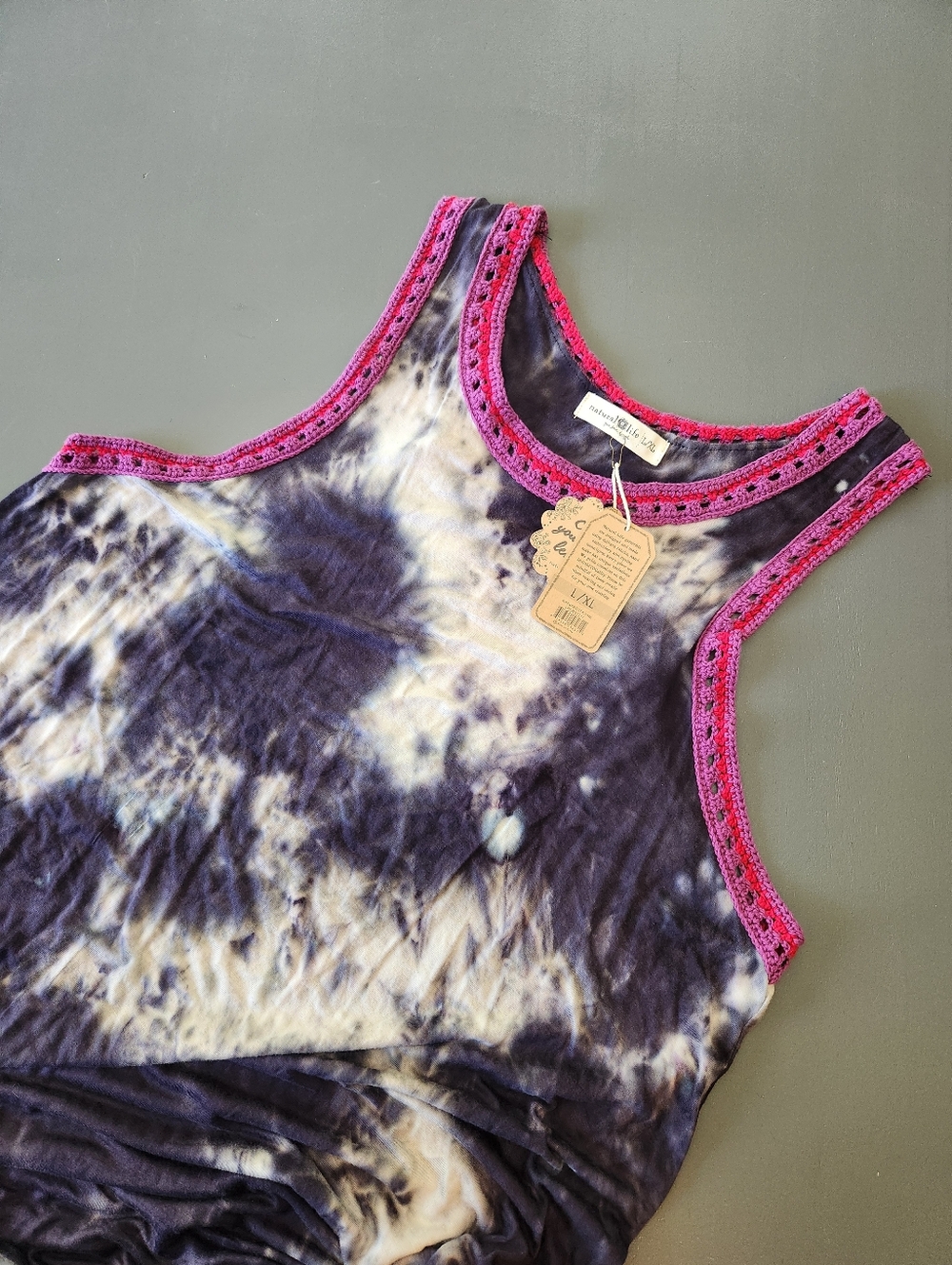 Natural Life Willow "ButterSoft" Trim Maxi Dress in Tie-Dye Navy White L/XL